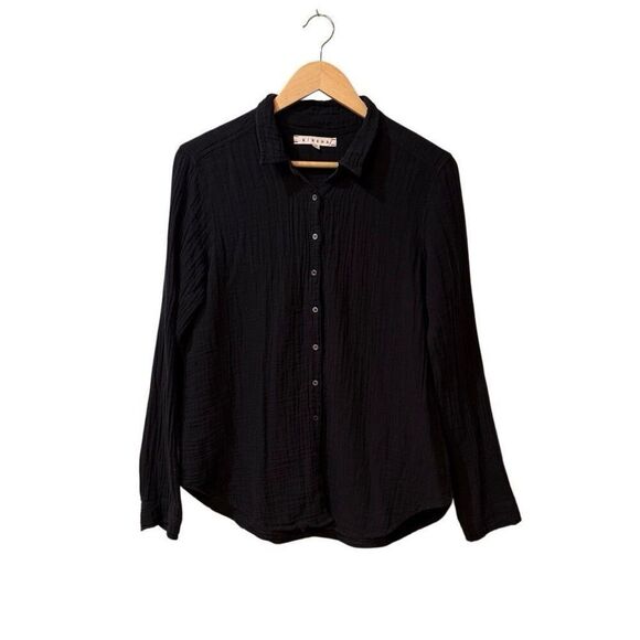 Xirena Scout Top Womens Medium Black Button Down Shirt Textured Gauze Long Sleev - Picture 1 of 10